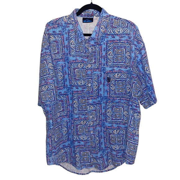 Vtg Quiksilver Shirt Mens Large Camp 80s Surf Hawaiian Tiki Beach Mexico Blue - Picture 1 of 14